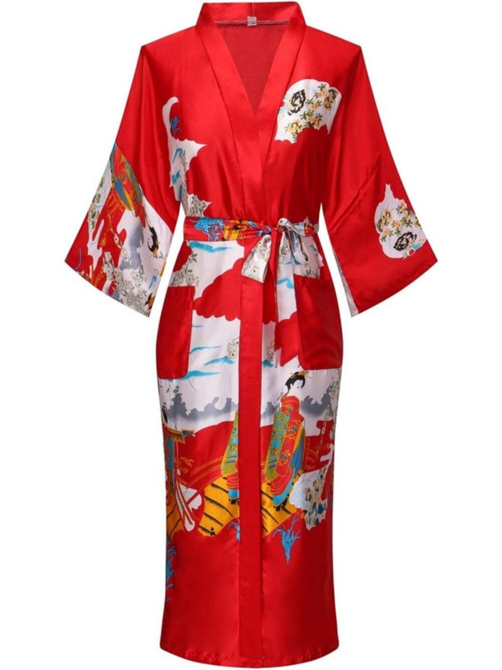 Floral Satin Kimono Robe | Long Silky Bathrobe for Sleepwear & Loungewear